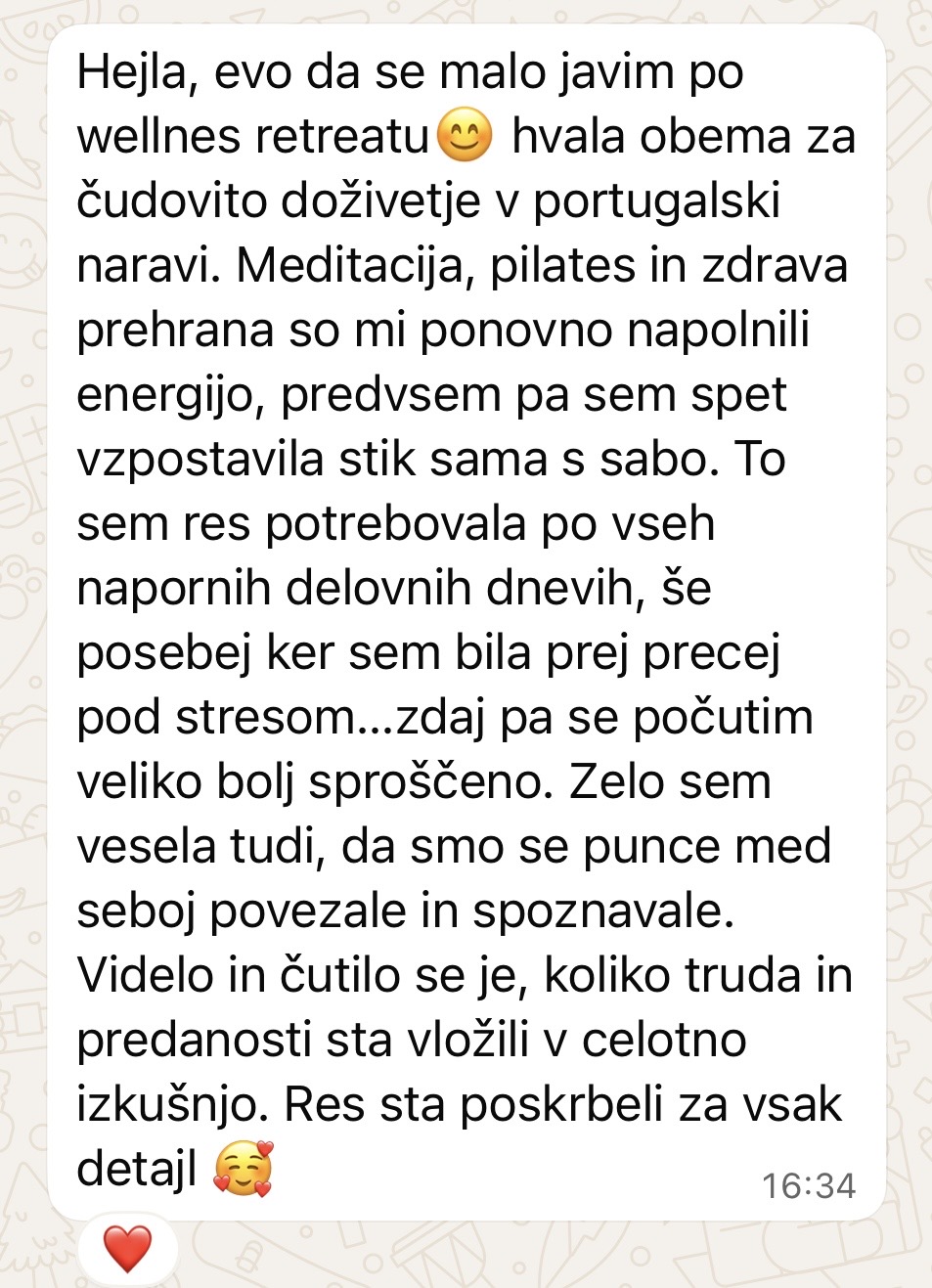 Mnenje udeleženca wellness retreata 1
